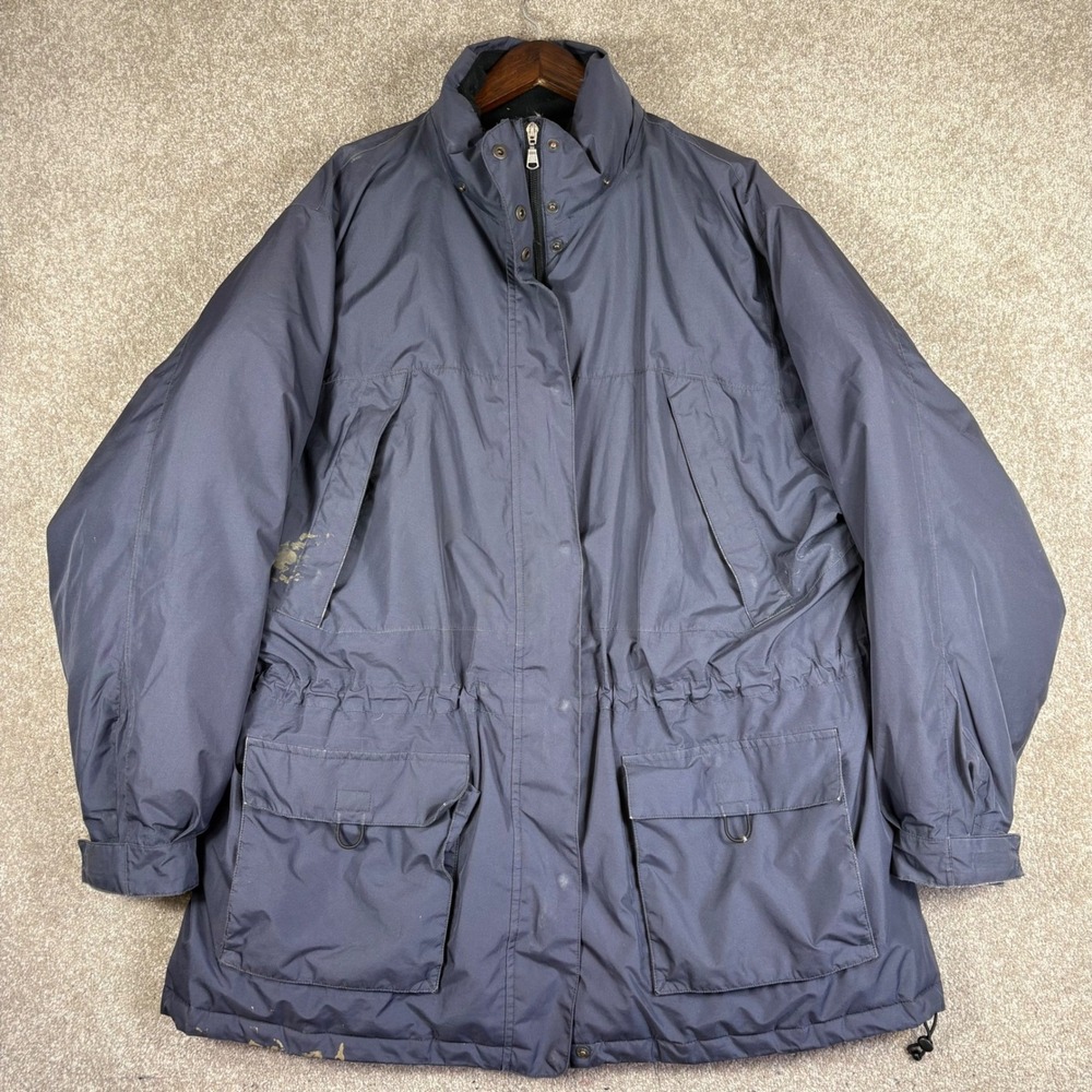 FLAW Eddie Bauer WeatherEdge Mens Jacket Navy Blue Quilted Winter Coat XXL Goose